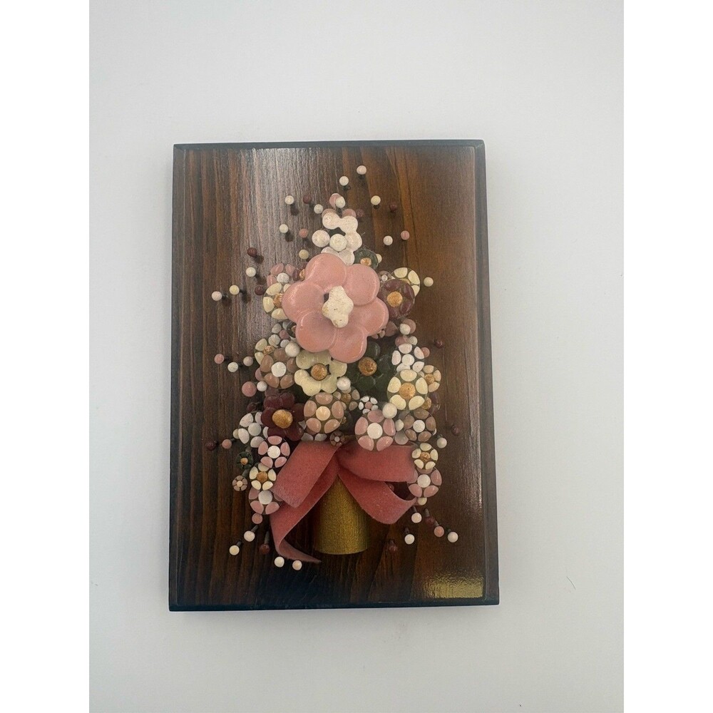 Vintage 1977 Pol-O-Craft Hippie Nail Art Flower Wall Plaque
